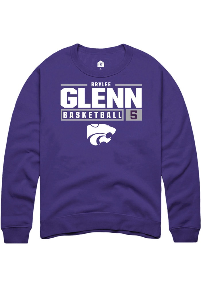 Brylee Glenn Rally K-State Wildcats Mens Purple NIL Stacked Box Long Sleeve Crew Sweatshirt