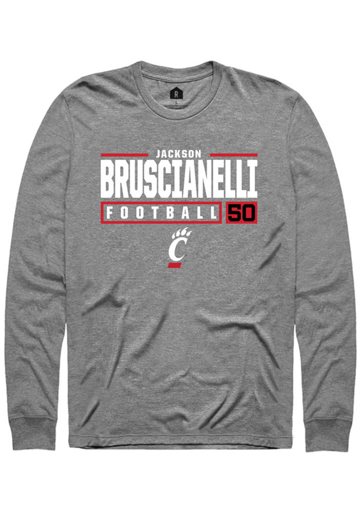 Jackson Bruscianelli Cincinnati Bearcats Grey Rally NIL Stacked Box Long Sleeve T Shirt