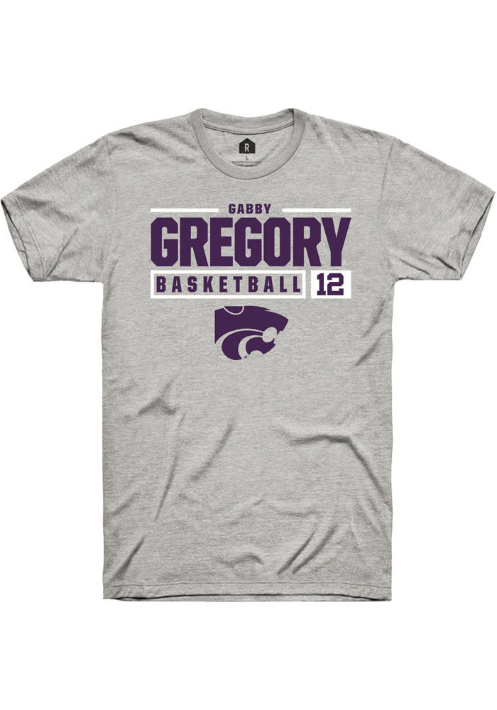 Gabriella Gregory K-State Wildcats Grey Rally NIL Stacked Box Short Sleeve T Shirt