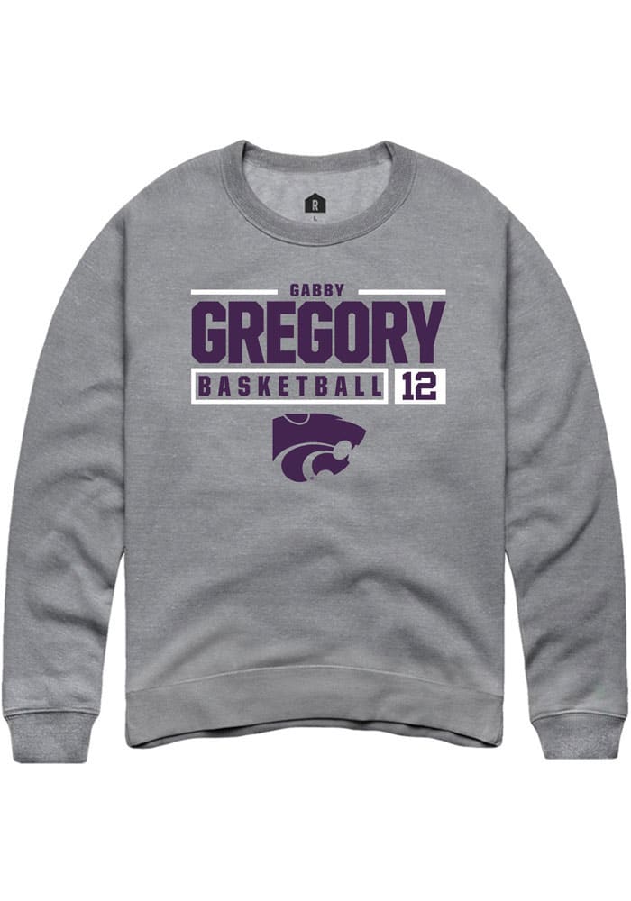 Gabriella Gregory Rally K-State Wildcats Mens Grey NIL Stacked Box Long Sleeve Crew Sweatshirt