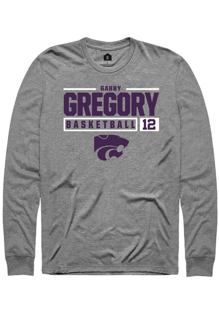 Gabriella Gregory K-State Wildcats Grey Rally NIL Stacked Box Long Sleeve T Shirt