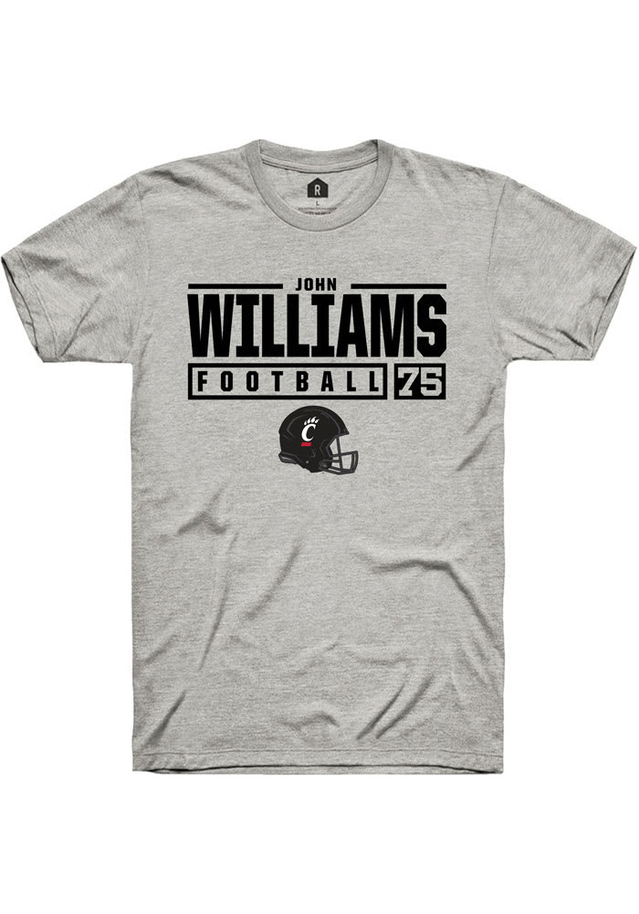John Williams Cincinnati Bearcats Grey Rally NIL Stacked Box Short Sleeve T Shirt