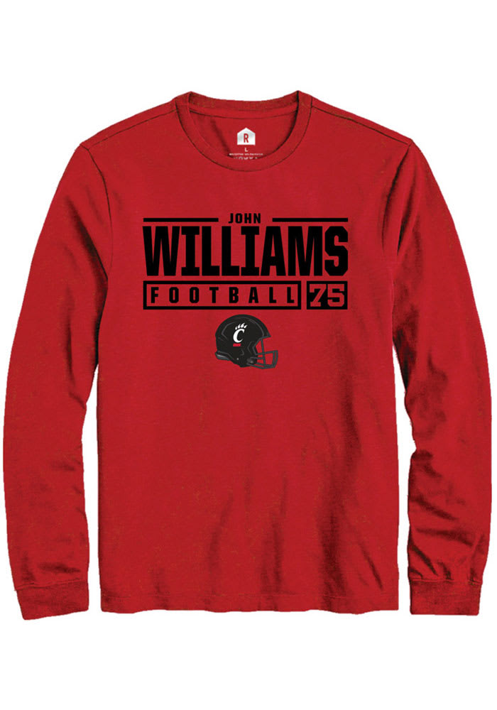 John Williams Cincinnati Bearcats Red Rally NIL Stacked Box Long Sleeve T Shirt