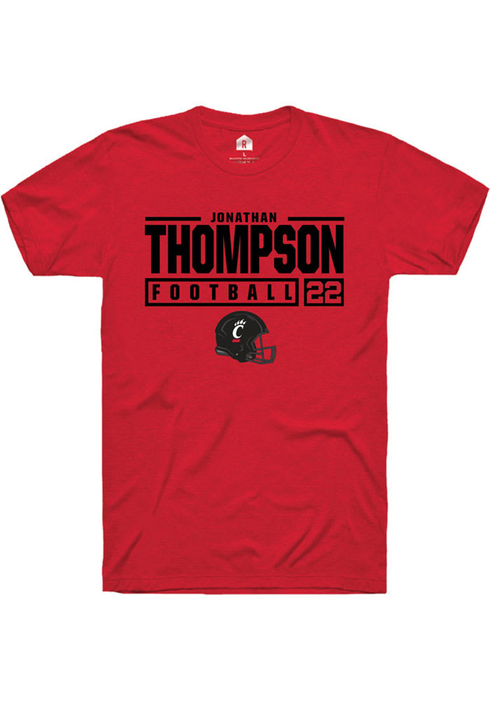 Jonathan Thompson Cincinnati Bearcats Red Rally NIL Stacked Box Short Sleeve T Shirt