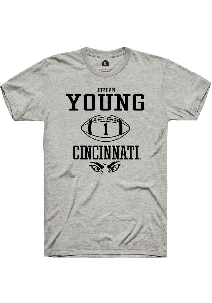 Jordan Young  Cincinnati Bearcats Ash Rally NIL Sport Icon Short Sleeve T Shirt