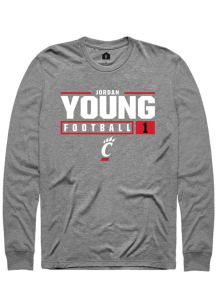 Jordan Young  Cincinnati Bearcats Graphite Rally NIL Stacked Box Long Sleeve T Shirt