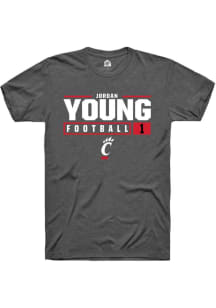 Jordan Young  Cincinnati Bearcats Dark Grey Rally NIL Stacked Box Short Sleeve T Shirt