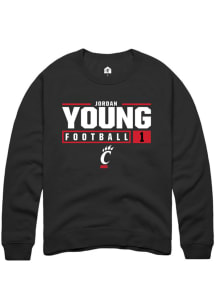 Jordan Young  Rally Cincinnati Bearcats Mens Black NIL Stacked Box Long Sleeve Crew Sweatshirt