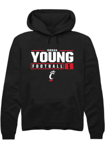 Jordan Young  Rally Cincinnati Bearcats Mens Black NIL Stacked Box Long Sleeve Hoodie