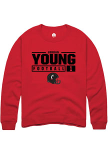 Jordan Young  Rally Cincinnati Bearcats Mens Red NIL Stacked Box Long Sleeve Crew Sweatshirt