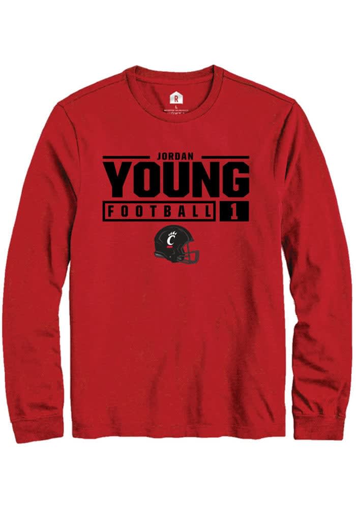 Jordan Young Cincinnati Bearcats Rally NIL Stacked Box Long Sleeve T Shirt