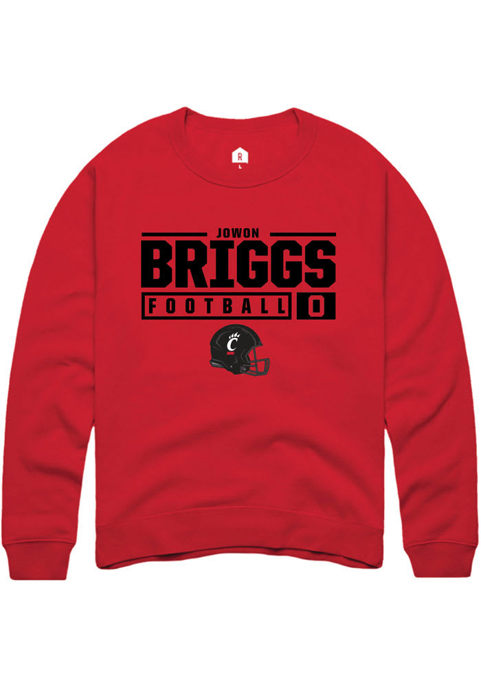 Jowon Briggs Rally Cincinnati Bearcats Mens Red NIL Stacked Box Long Sleeve Crew Sweatshirt
