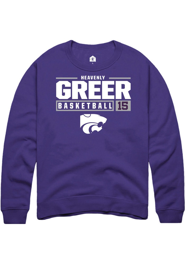 Heavenly Greer Rally K-State Wildcats Mens Purple NIL Stacked Box Long Sleeve Crew Sweatshirt