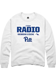 Ethan Radio  Rally Pitt Panthers Mens White NIL Stacked Box Long Sleeve Crew Sweatshirt