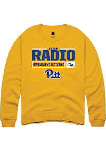 Ethan Radio  Rally Pitt Panthers Mens Gold NIL Stacked Box Long Sleeve Crew Sweatshirt