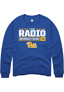 Ethan Radio  Rally Pitt Panthers Mens Blue NIL Stacked Box Long Sleeve Crew Sweatshirt