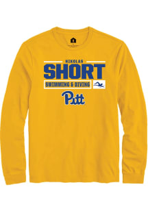 Nikolas Short Rally Mens Gold Pitt Panthers NIL Stacked Box Tee