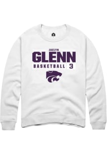 Jaelyn Glenn Rally Mens White K-State Wildcats NIL Stacked Box Crew Sweatshirt