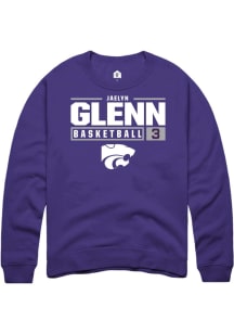 Jaelyn Glenn Rally Mens Purple K-State Wildcats NIL Stacked Box Crew Sweatshirt