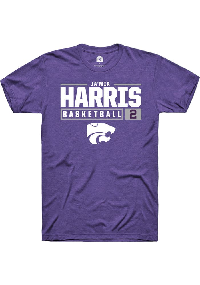 Jamia Harris K-State Wildcats Purple Rally NIL Stacked Box Short Sleeve T Shirt