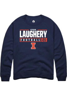 Aidan Laughery Rally Mens Navy Blue Illinois Fighting Illini NIL Stacked Box Crew Sweatshirt