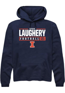 Aidan Laughery Rally Mens Navy Blue Illinois Fighting Illini NIL Stacked Box Hooded Sweatshirt