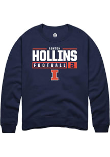 Ashton Hollins Rally Mens Navy Blue Illinois Fighting Illini NIL Stacked Box Crew Sweatshirt