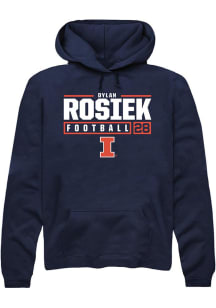 Dylan Rosiek Rally Mens Navy Blue Illinois Fighting Illini NIL Stacked Box Hooded Sweatshirt