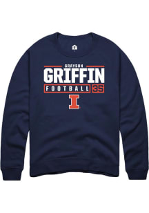 Grayson Griffin Rally Mens Navy Blue Illinois Fighting Illini NIL Stacked Box Crew Sweatshirt