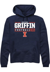Grayson Griffin Rally Mens Navy Blue Illinois Fighting Illini NIL Stacked Box Hooded Sweatshirt