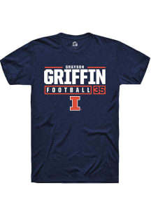 Grayson Griffin Navy Blue Illinois Fighting Illini NIL Stacked Box Short Sleeve T Shirt