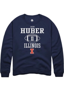 Jacob Huber Rally Mens Navy Blue Illinois Fighting Illini NIL Sport Icon Crew Sweatshirt