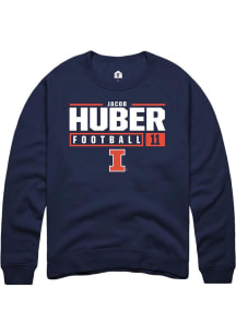 Jacob Huber Rally Mens Navy Blue Illinois Fighting Illini NIL Stacked Box Crew Sweatshirt