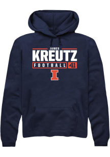 James Kreutz Rally Mens Navy Blue Illinois Fighting Illini NIL Stacked Box Hooded Sweatshirt