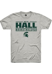 Malik Hall  Michigan State Spartans Ash Rally NIL Stacked Box Short Sleeve T Shirt