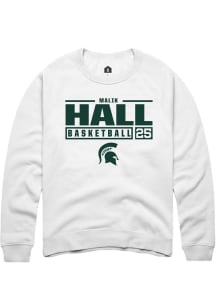 Malik Hall  Rally Michigan State Spartans Mens White NIL Stacked Box Long Sleeve Crew Sweatshirt
