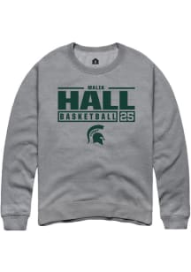 Malik Hall  Rally Michigan State Spartans Mens Grey NIL Stacked Box Long Sleeve Crew Sweatshirt