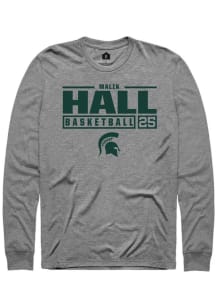 Malik Hall  Michigan State Spartans Grey Rally NIL Stacked Box Long Sleeve T Shirt