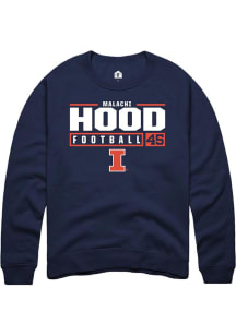 Malachi Hood Rally Mens Navy Blue Illinois Fighting Illini NIL Stacked Box Crew Sweatshirt