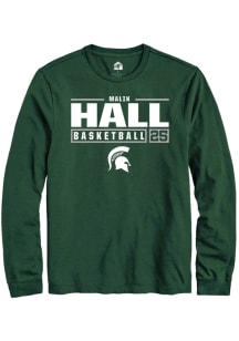 Malik Hall  Michigan State Spartans Green Rally NIL Stacked Box Long Sleeve T Shirt