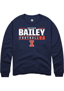 Matthew Bailey Rally Mens Navy Blue Illinois Fighting Illini NIL Stacked Box Crew Sweatshirt