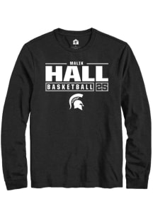 Malik Hall  Michigan State Spartans Black Rally NIL Stacked Box Long Sleeve T Shirt