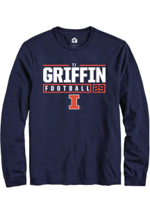 Timothy (TJ) Griffin Rally Mens Navy Blue Illinois Fighting Illini NIL Stacked Box Tee