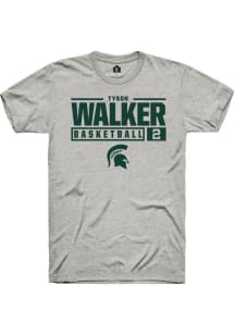 Tyson Walker  Michigan State Spartans Ash Rally NIL Stacked Box Short Sleeve T Shirt