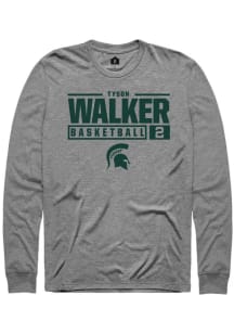 Tyson Walker  Michigan State Spartans Grey Rally NIL Stacked Box Long Sleeve T Shirt