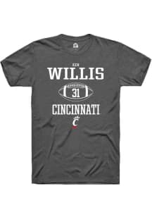 Ken Willis  Cincinnati Bearcats Dark Grey Rally NIL Sport Icon Short Sleeve T Shirt