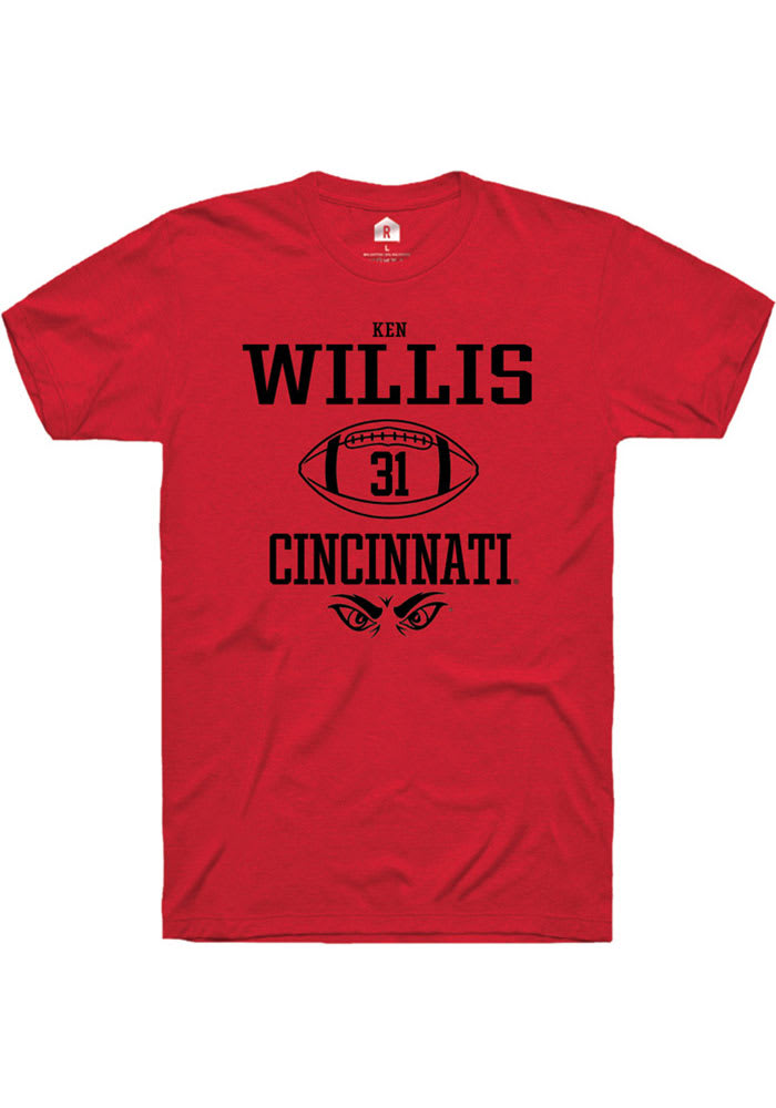 Ken Willis Cincinnati Bearcats Red Rally NIL Sport Icon Short Sleeve T Shirt