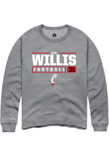 Ken Willis  Rally Cincinnati Bearcats Mens Grey NIL Stacked Box Long Sleeve Crew Sweatshirt