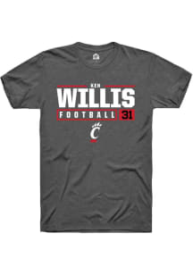 Ken Willis  Cincinnati Bearcats Dark Grey Rally NIL Stacked Box Short Sleeve T Shirt