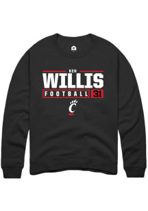 Ken Willis  Rally Cincinnati Bearcats Mens Black NIL Stacked Box Long Sleeve Crew Sweatshirt